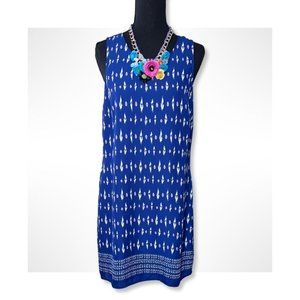 KENAR BLUE & PINK KNEE LENGTH LINED SLEEVELESS DRESS NECKLACE OUTFIT BUNDLE WOME